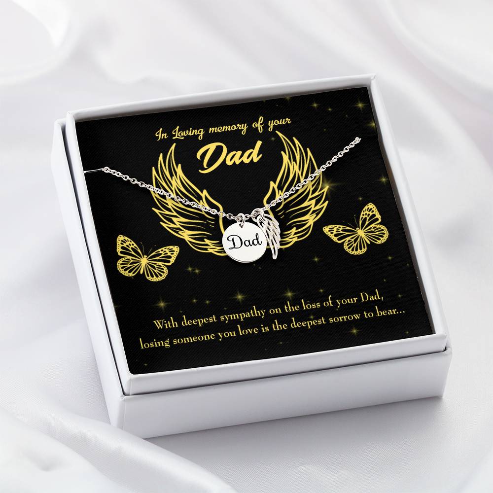 Losing Someone Remembrance Necklace for Dad Angel Wing Charm Stainless Steel or 18k Gold Finish-Express Your Love Gifts