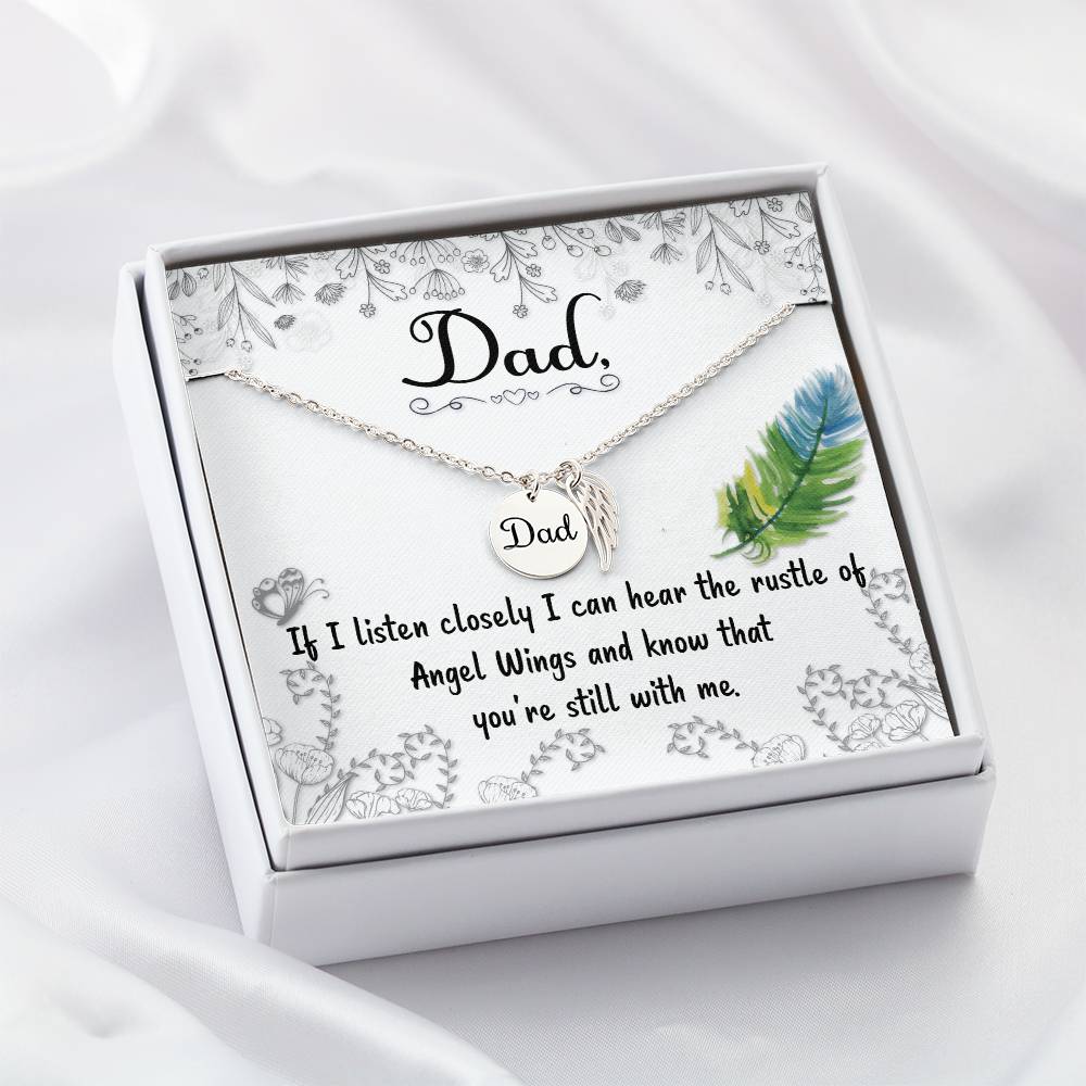 If I Listen Closely Remembrance Necklace for Dad Angel Wing Charm Stainless Steel or 18k Gold Finish-Express Your Love Gifts