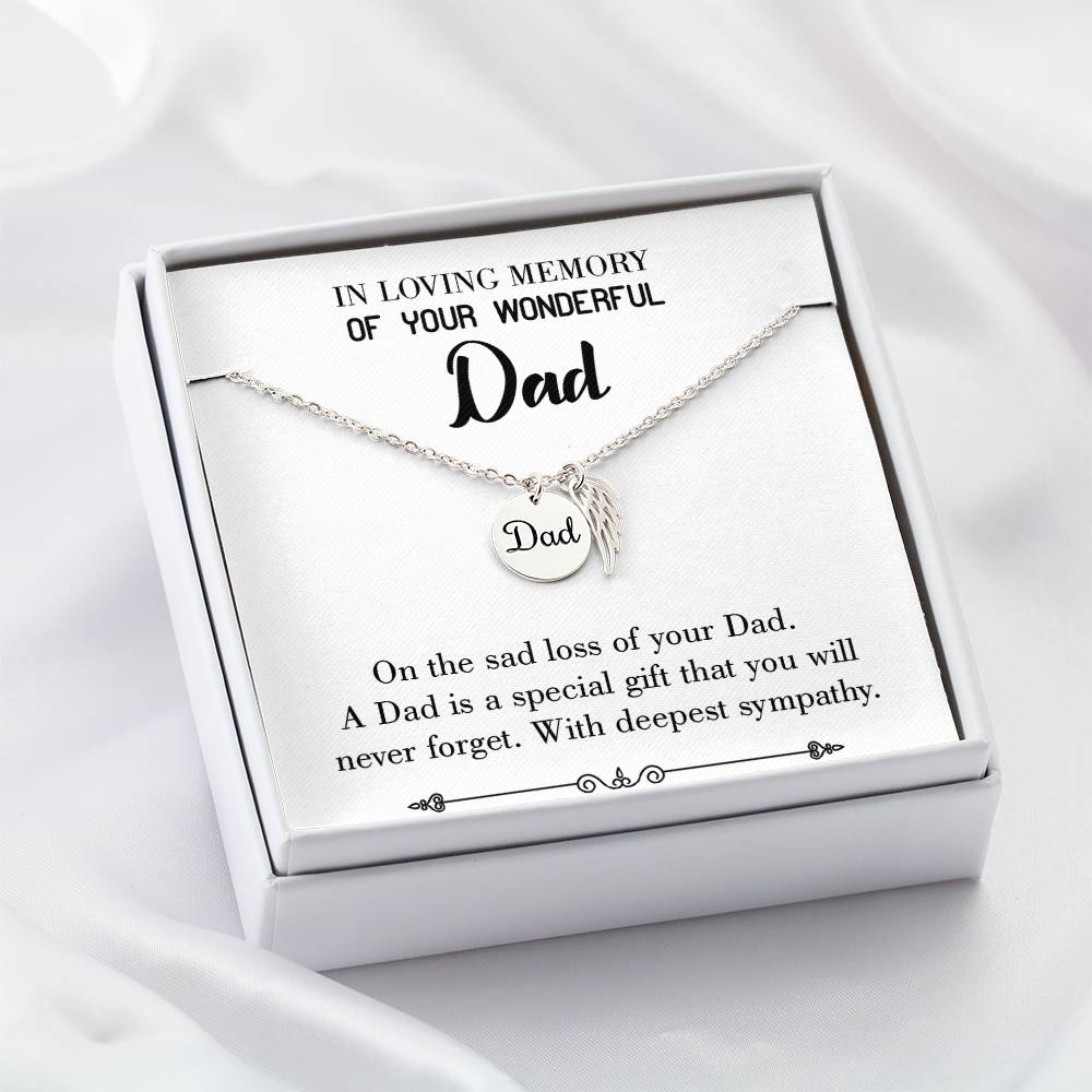 Special Gift Remembrance Necklace for Dad Angel Wing Charm Stainless Steel or 18k Gold Finish-Express Your Love Gifts