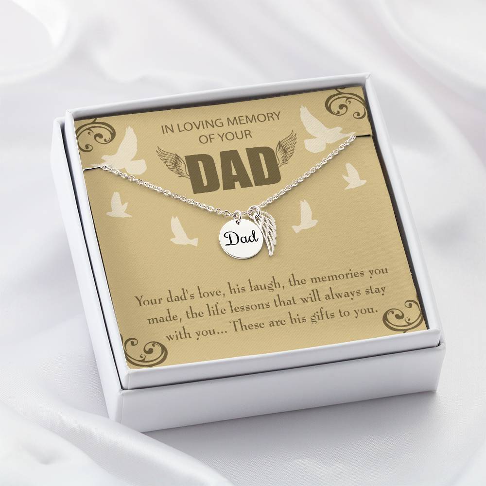 In Loving Memory Remembrance Necklace for Dad Angel Wing Charm Stainless Steel or 18k Gold Finish Remembrance Necklace for Dad Angel Wing Charm Stainless Steel or 18k Gold Finish-Express Your Love Gifts