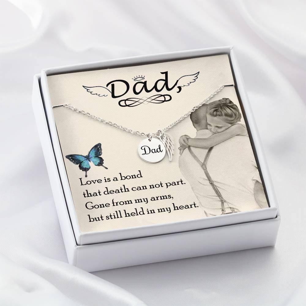 Love is Bond Remembrance Necklace for Dad Angel Wing Charm Stainless Steel or 18k Gold Finish-Express Your Love Gifts