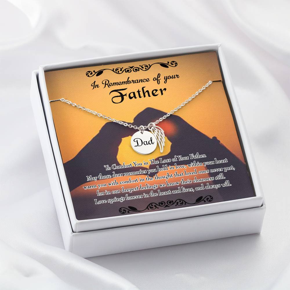 To Comfort You Remembrance Necklace for Dad Angel Wing Charm Stainless Steel or 18k Gold Finish-Express Your Love Gifts