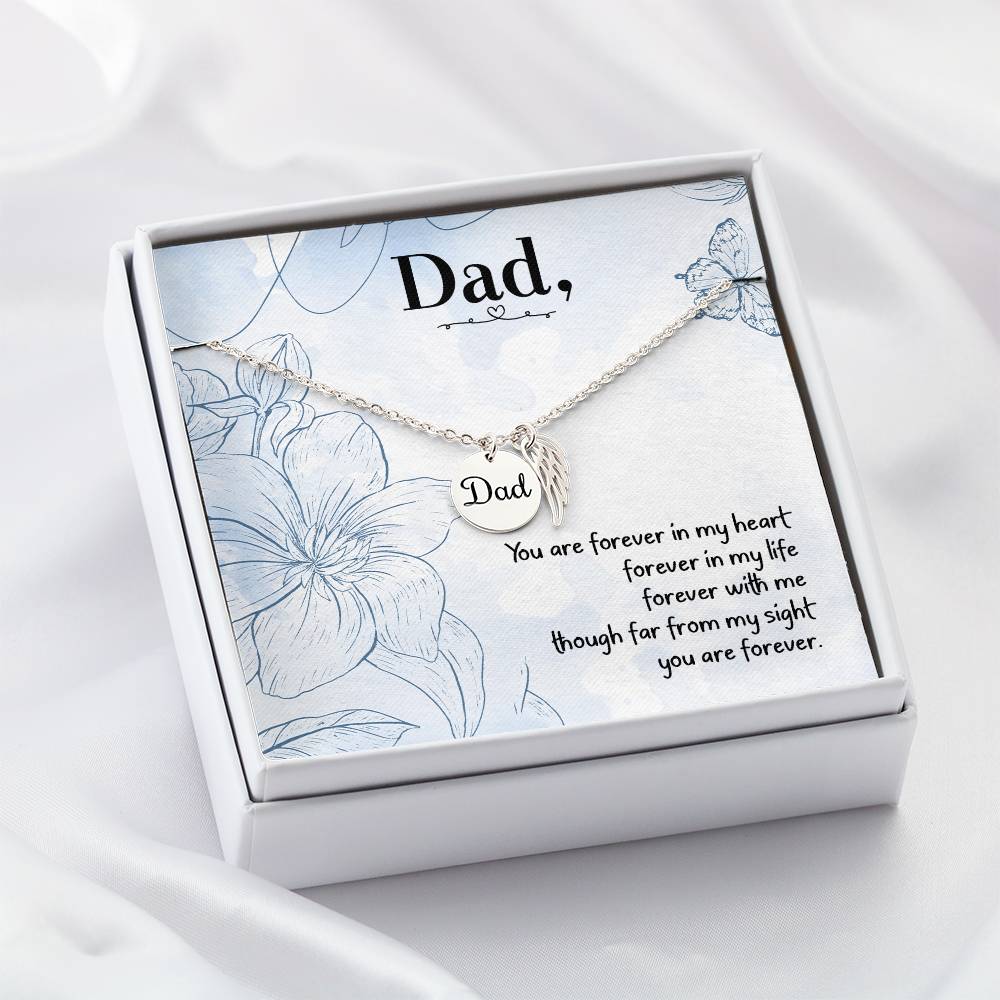 You are Forever in My Heart Dad Remembrance Necklace for Dad Angel Wing Charm Stainless Steel or 18k Gold Finish-Express Your Love Gifts