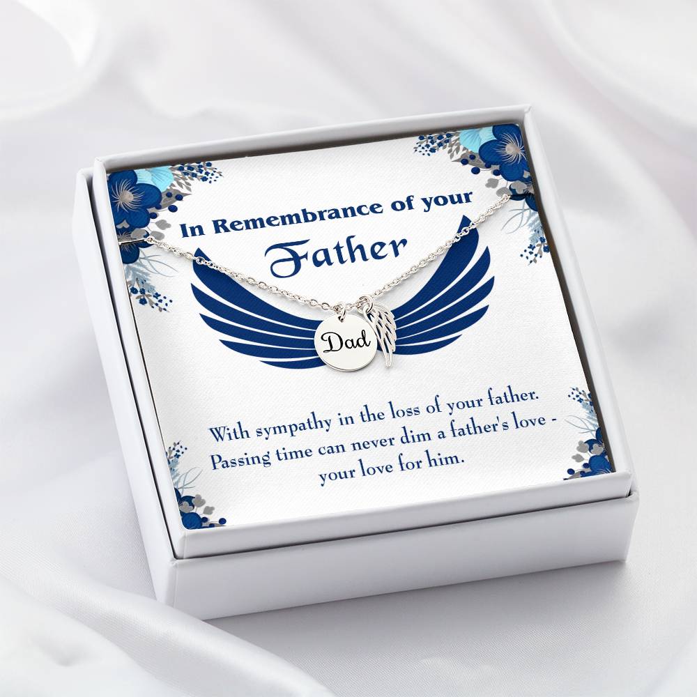 Your Love for Him Remembrance Necklace for Dad Angel Wing Charm Stainless Steel or 18k Gold Finish-Express Your Love Gifts