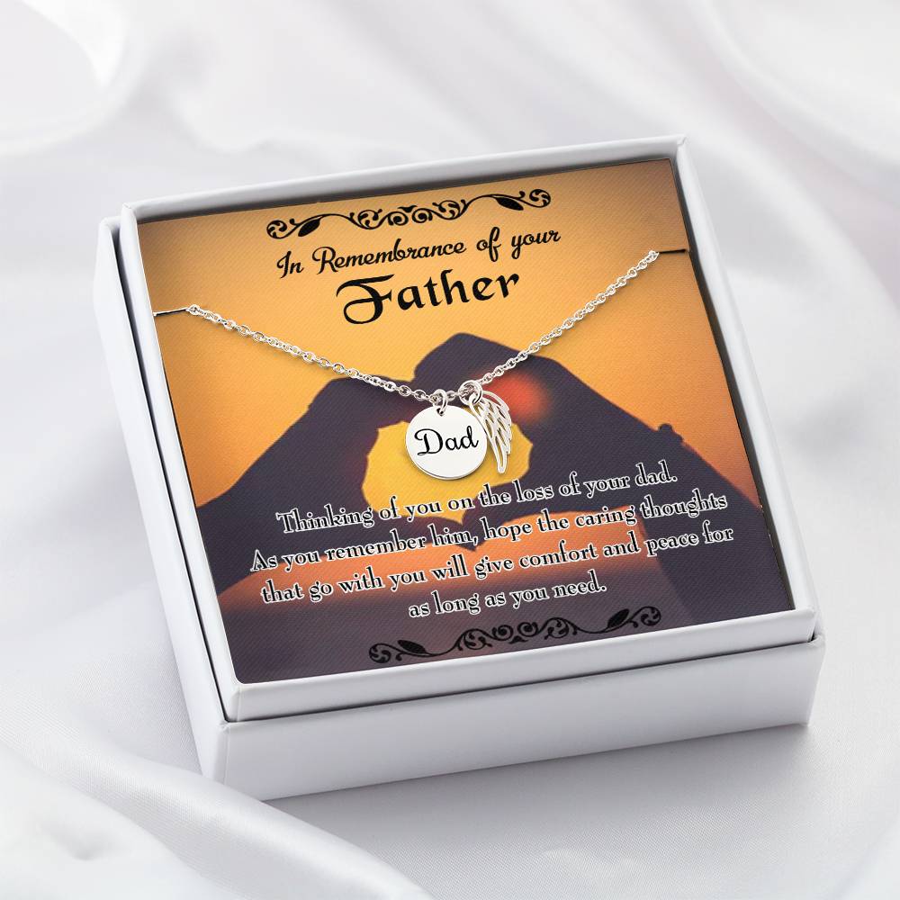 Thinking of You Remembrance Necklace for Dad Angel Wing Charm Stainless Steel or 18k Gold Finish-Express Your Love Gifts