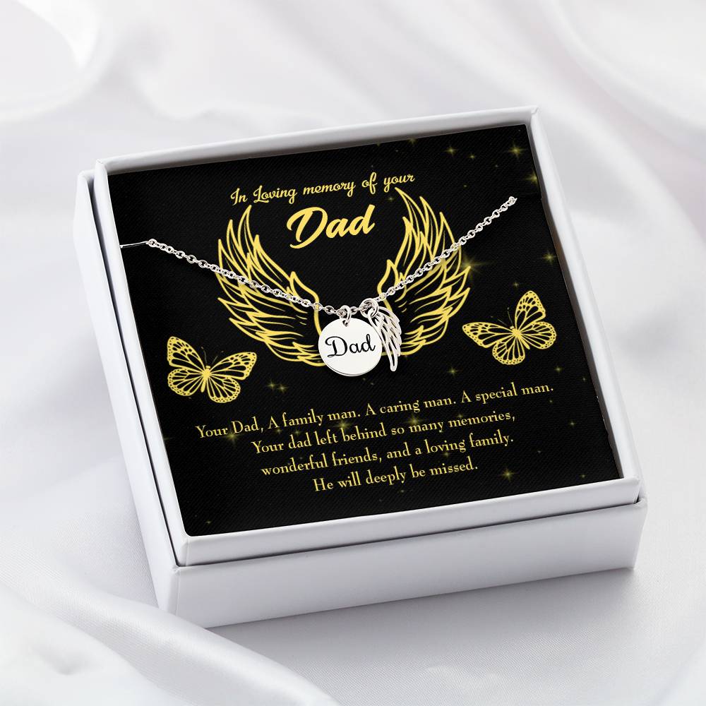 A Family Man Remembrance Necklace for Dad Angel Wing Charm Stainless Steel or 18k Gold Finish-Express Your Love Gifts