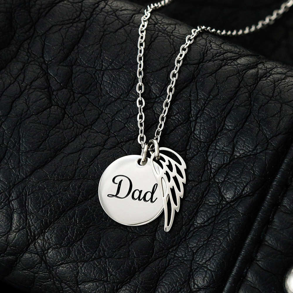 If I Listen Closely Remembrance Necklace for Dad Angel Wing Charm Stainless Steel or 18k Gold Finish-Express Your Love Gifts