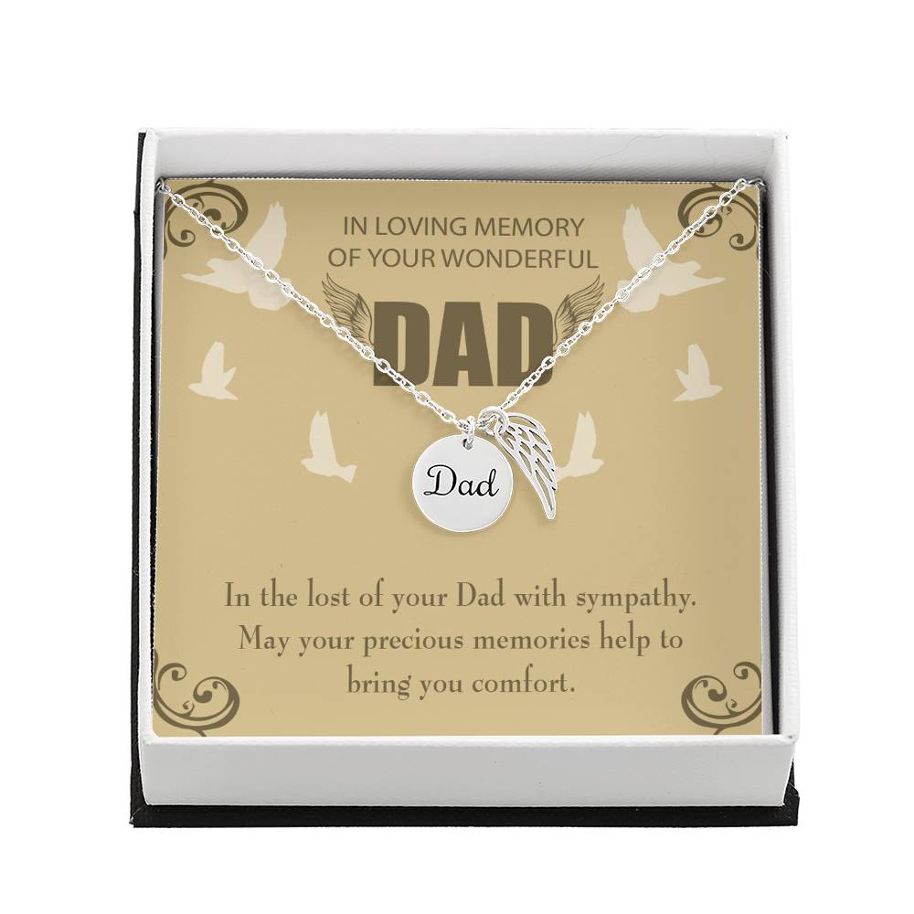 In the Lost of Your Dad Remembrance Necklace for Dad Angel Wing Charm Stainless Steel or 18k Gold Finish-Express Your Love Gifts