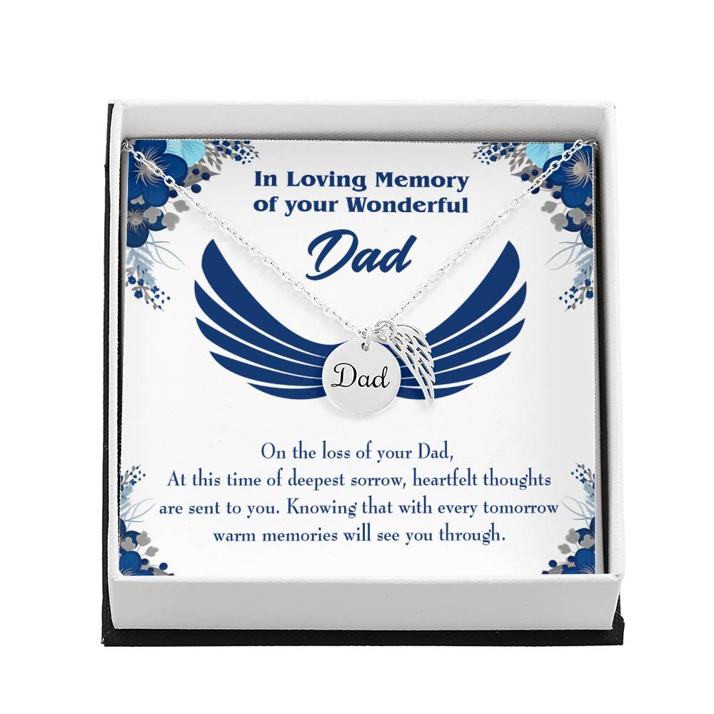 Deepest Sorrow Remembrance Necklace for Dad Angel Wing Charm Stainless Steel or 18k Gold Finish-Express Your Love Gifts