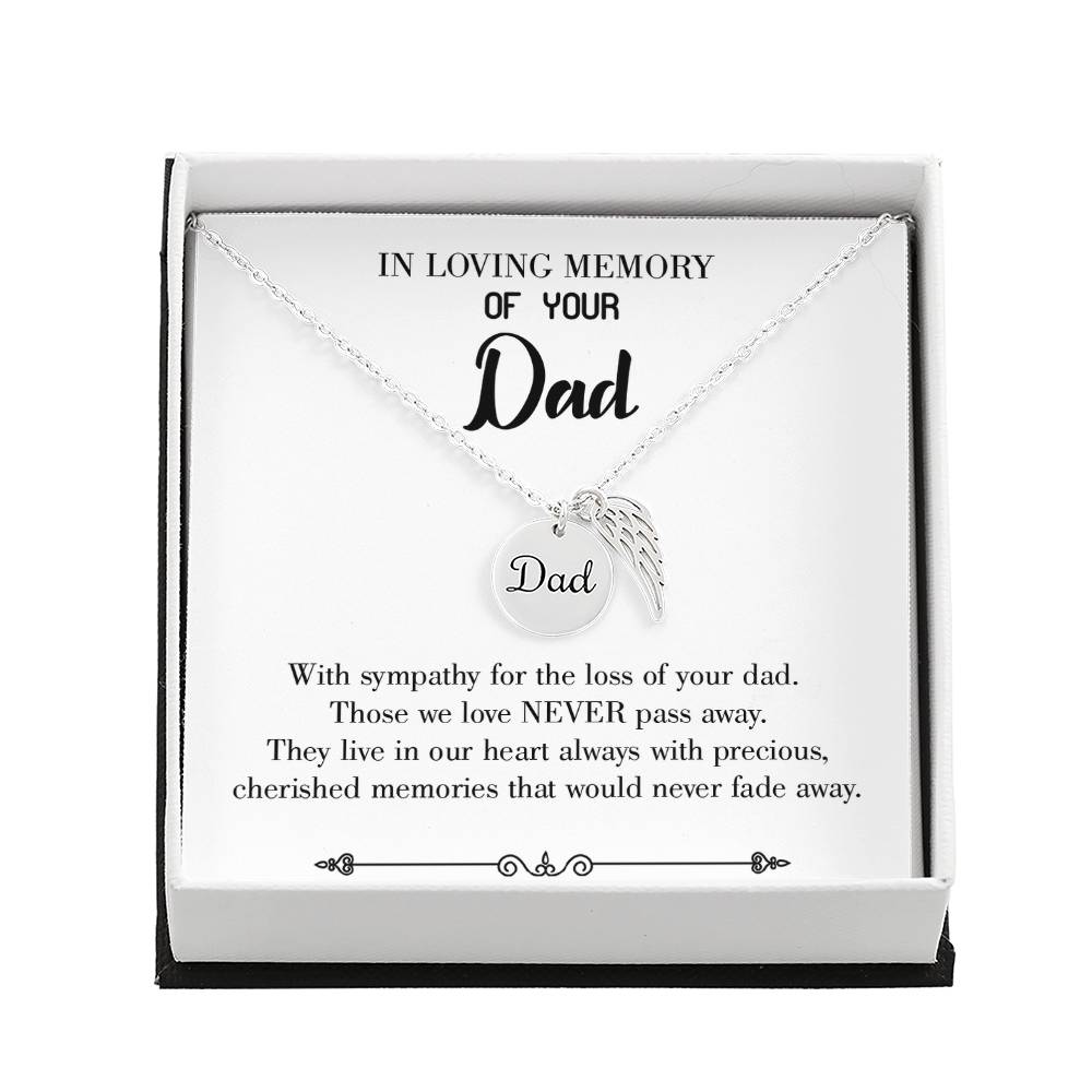 Never Fade Away Remembrance Necklace for Dad Angel Wing Charm Stainless Steel or 18k Gold Finish-Express Your Love Gifts