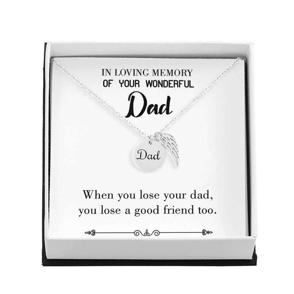 Your Dad Your Friend Remembrance Necklace for Dad Angel Wing Charm Stainless Steel or 18k Gold Finish-Express Your Love Gifts