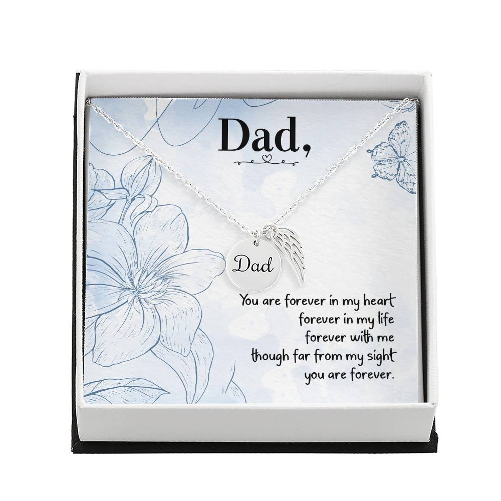 You are Forever in My Heart Dad Remembrance Necklace for Dad Angel Wing Charm Stainless Steel or 18k Gold Finish-Express Your Love Gifts