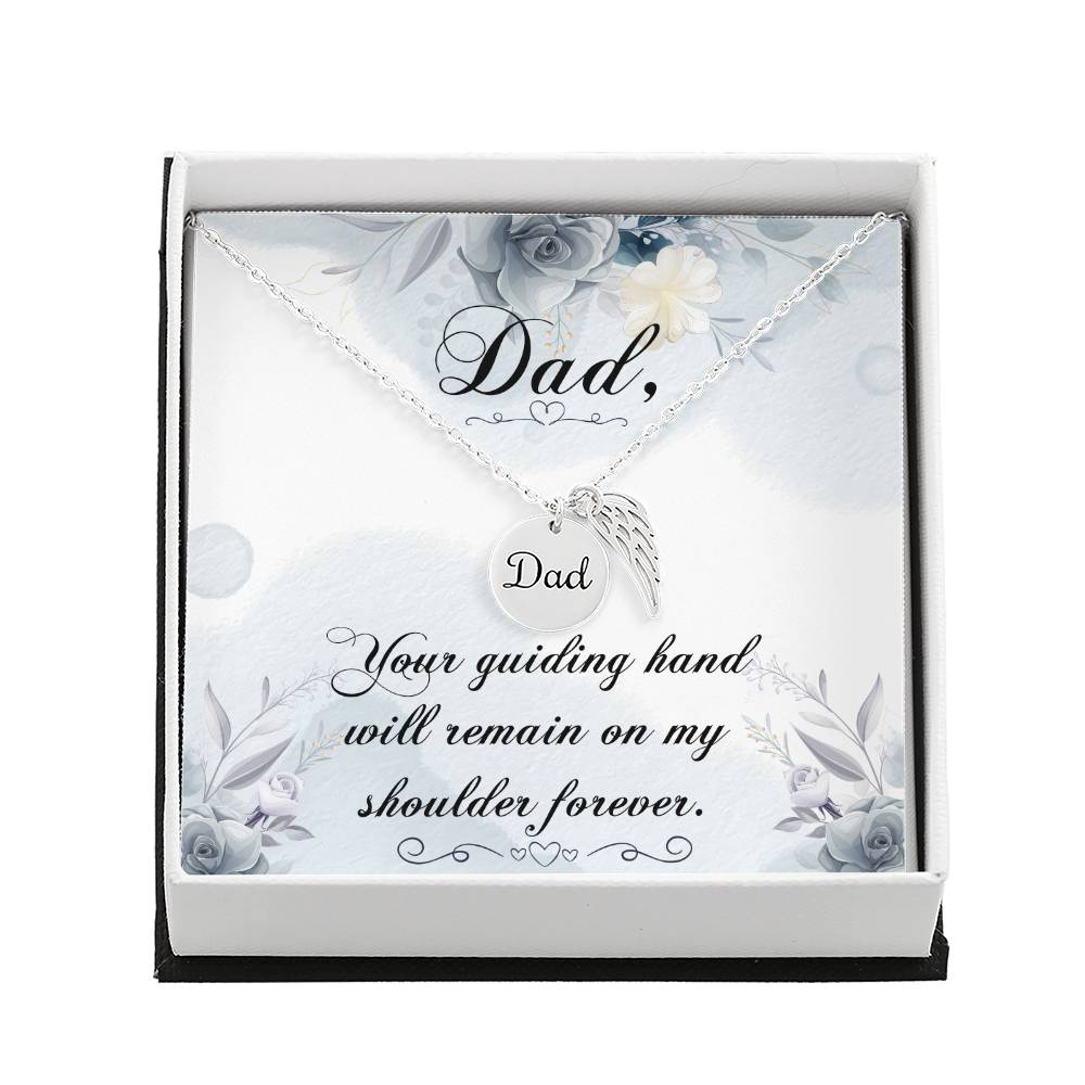 Your Guiding Hand Remembrance Necklace For Dad Angel Wing Charm Stainless Steel or 18k Gold Finish-Express Your Love Gifts