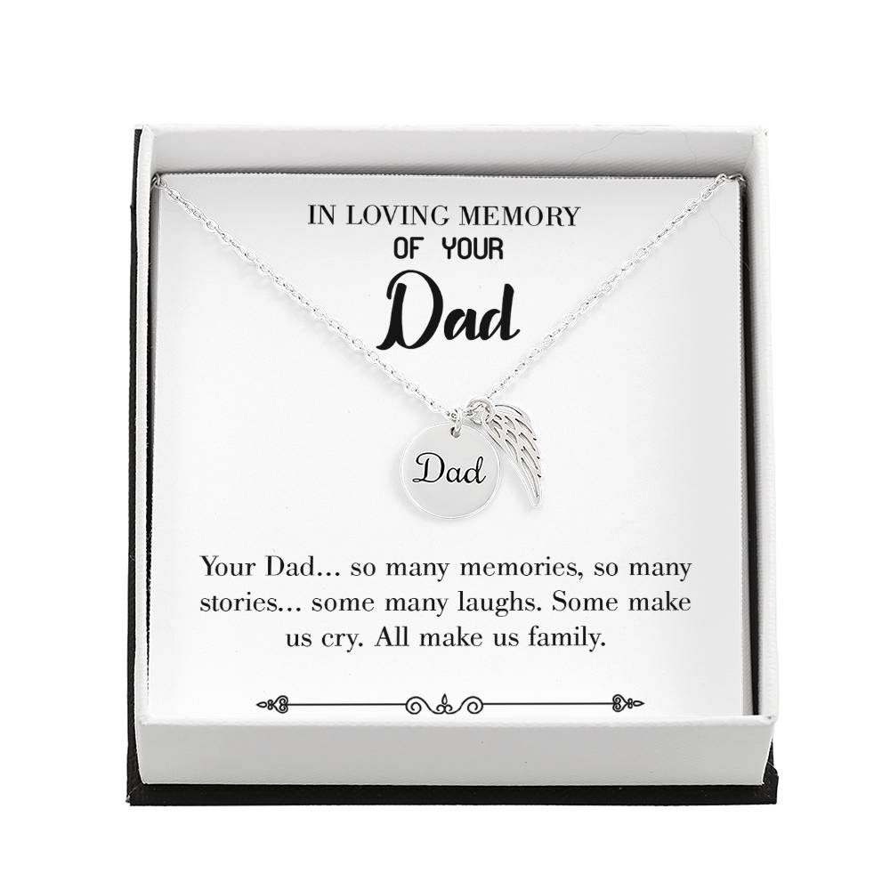 Many Stories Remembrance Necklace for Dad Angel Wing Charm Stainless Steel or 18k Gold Finish-Express Your Love Gifts