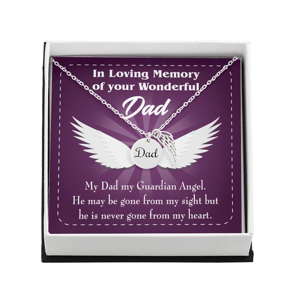 My Dad My Guardian Remembrance Necklace for Dad Angel Wing Charm Stainless Steel or 18k Gold Finish-Express Your Love Gifts