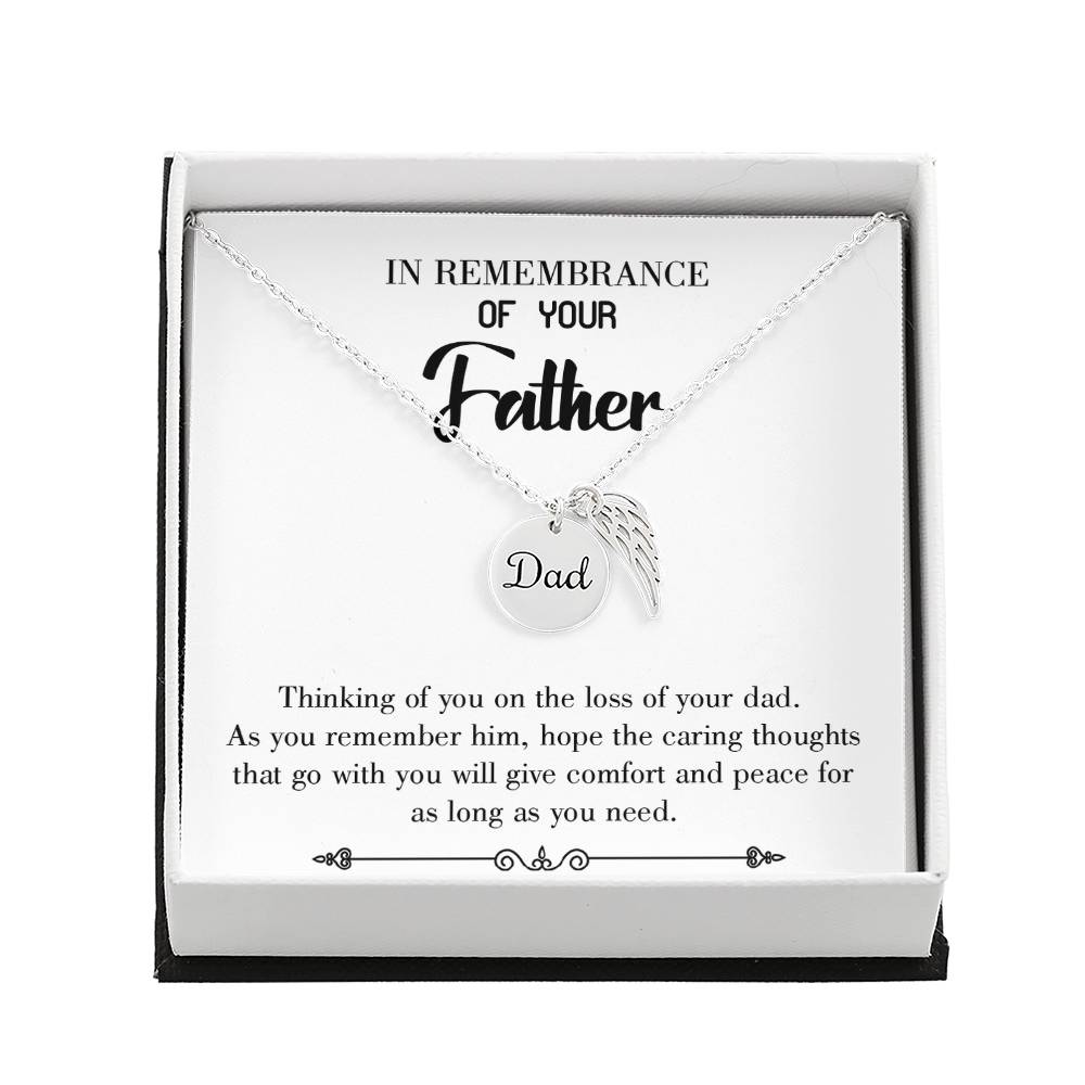 Comfort and Peace Remembrance Necklace for Dad Angel Wing Charm Stainless Steel or 18k Gold Finish-Express Your Love Gifts