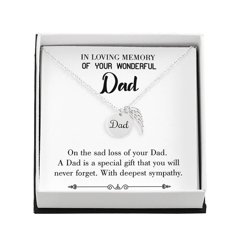 Special Gift Remembrance Necklace for Dad Angel Wing Charm Stainless Steel or 18k Gold Finish-Express Your Love Gifts