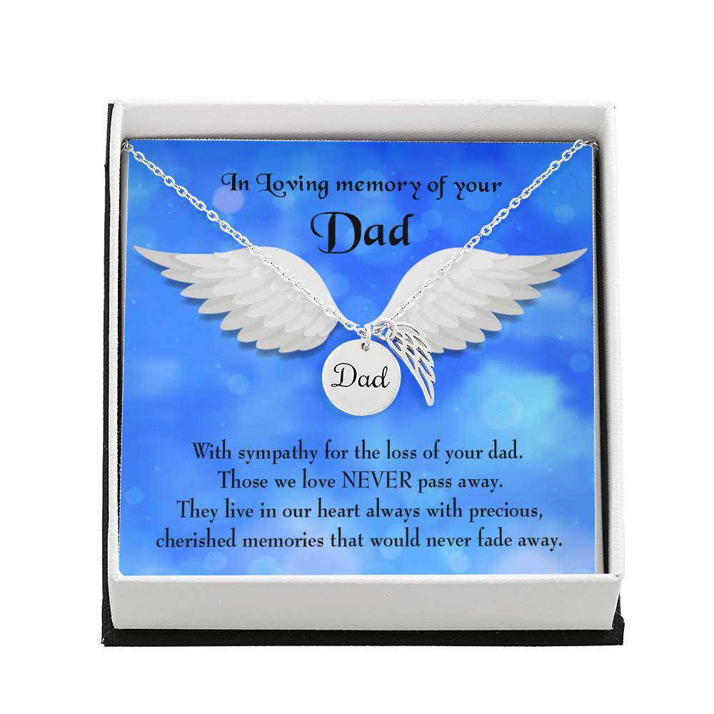 Cherished Memories Remembrance Necklace for Dad Angel Wing Charm Stainless Steel or 18k Gold Finish-Express Your Love Gifts