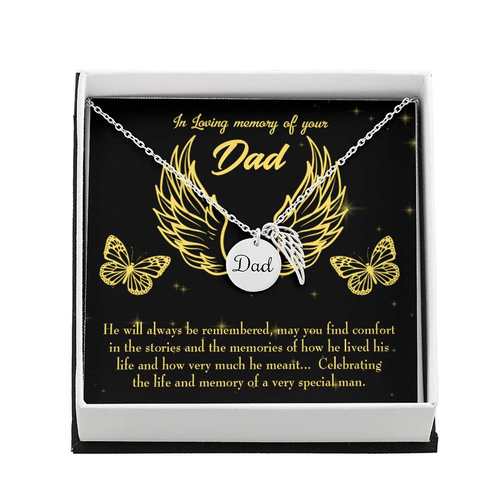 Memory of a Special Man Remembrance Necklace for Dad Angel Wing Charm Stainless Steel or 18k Gold Finish-Express Your Love Gifts