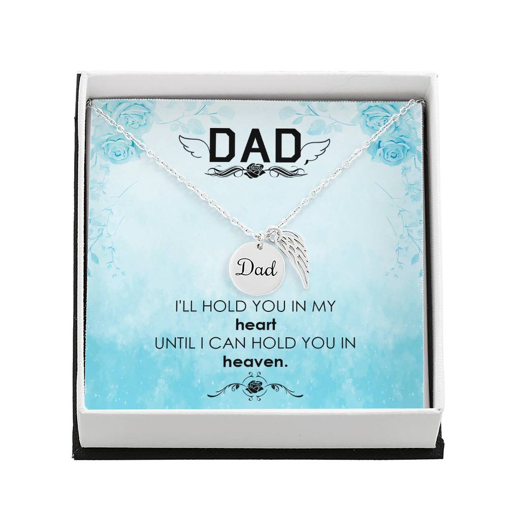 I'll Hold You in Heaven Remembrance Necklace for Dad Angel Wing Charm Stainless Steel or 18k Gold Finish-Express Your Love Gifts