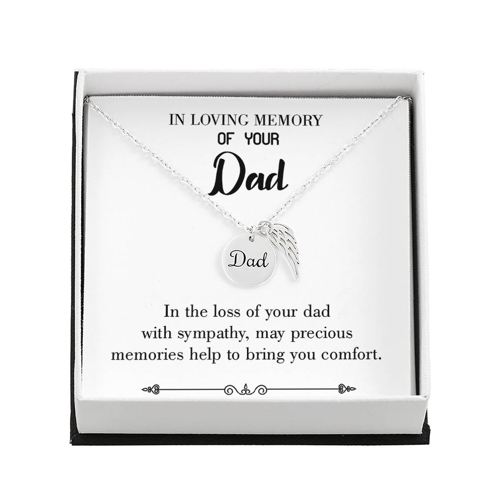 Comfort Remembrance Necklace for Dad Angel Wing Charm Stainless Steel or 18k Gold Finish-Express Your Love Gifts