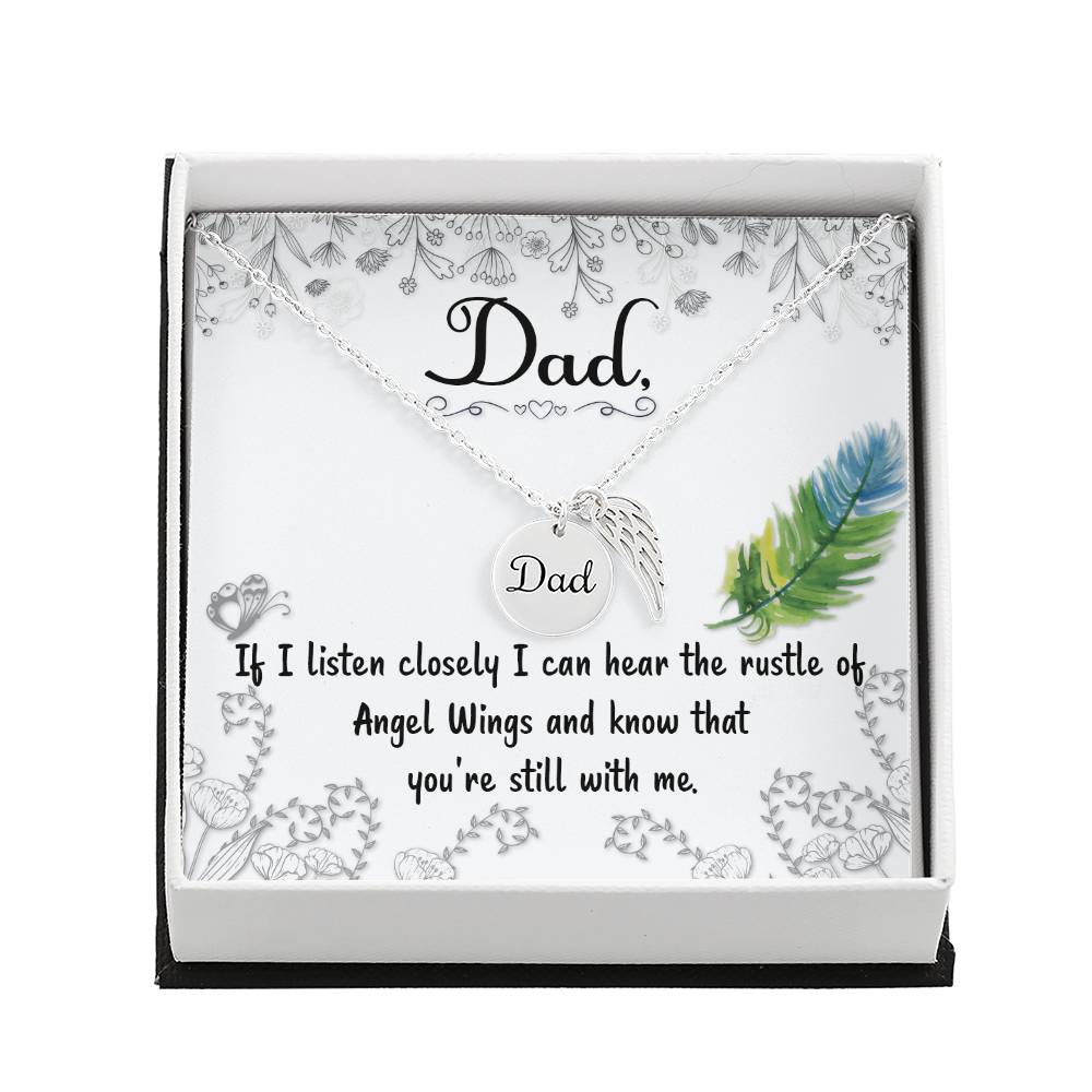 If I Listen Closely Remembrance Necklace for Dad Angel Wing Charm Stainless Steel or 18k Gold Finish-Express Your Love Gifts