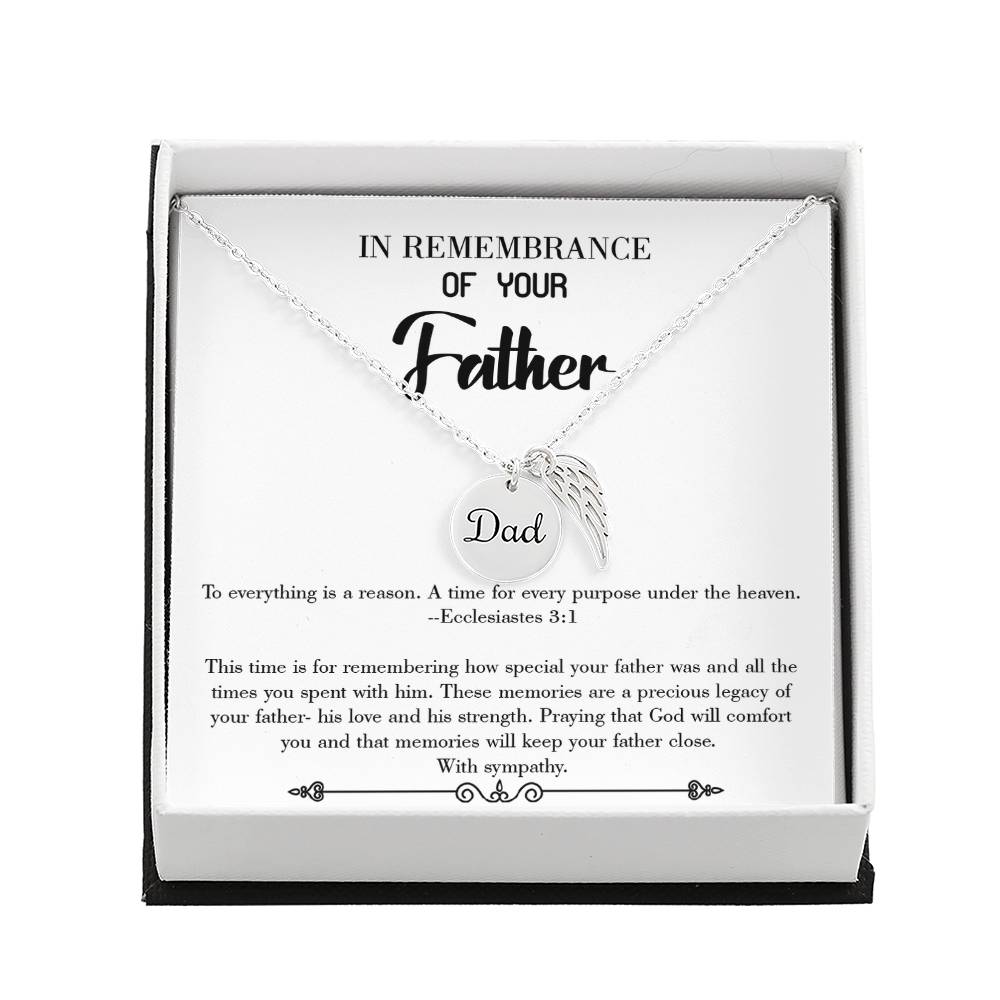 To Everything is a Reason Remembrance Necklace for Dad Angel Wing Charm Stainless Steel or 18k Gold Finish-Express Your Love Gifts