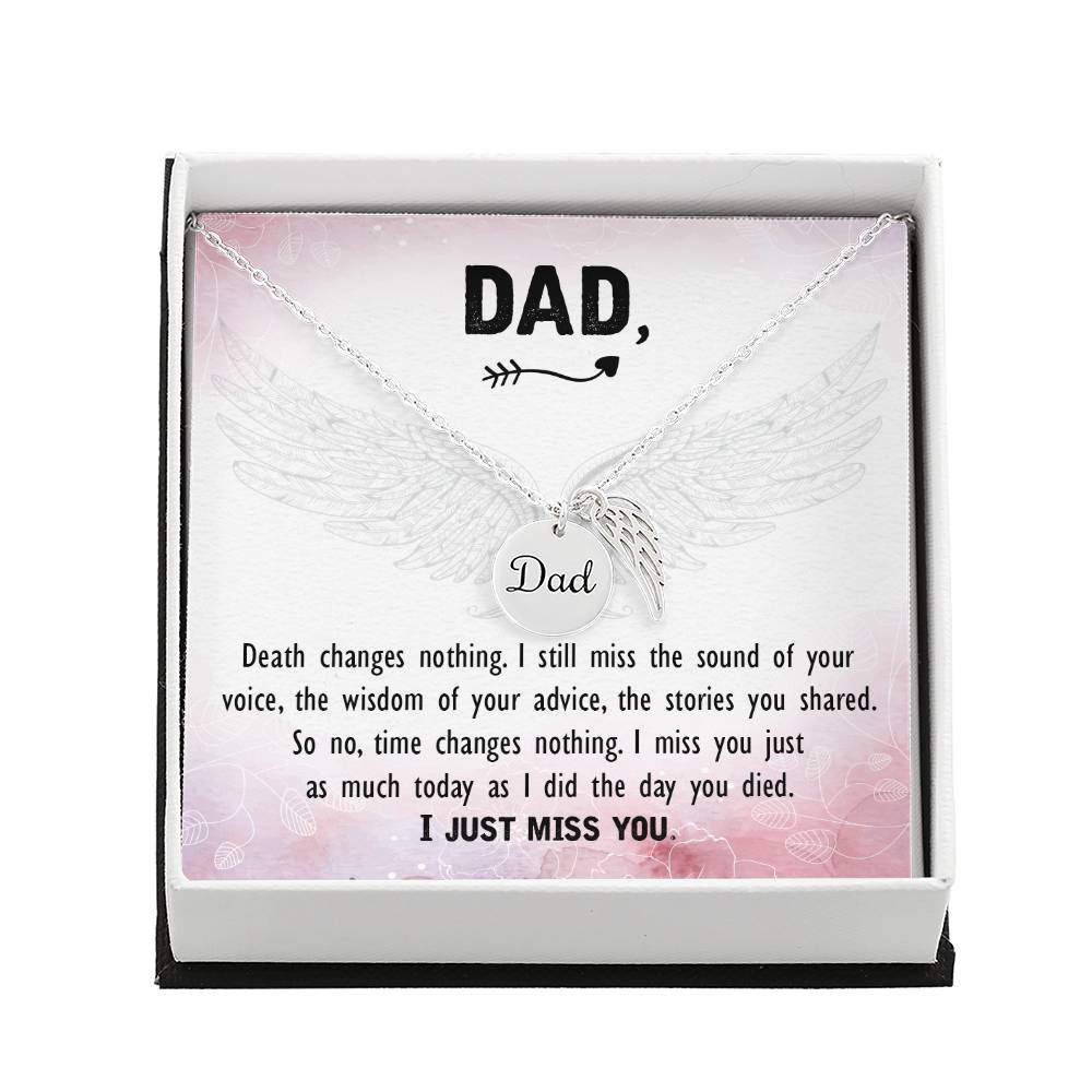 Death Changes Nothing Remembrance Necklace for Dad Angel Wing Charm Stainless Steel or 18k Gold Finish-Express Your Love Gifts