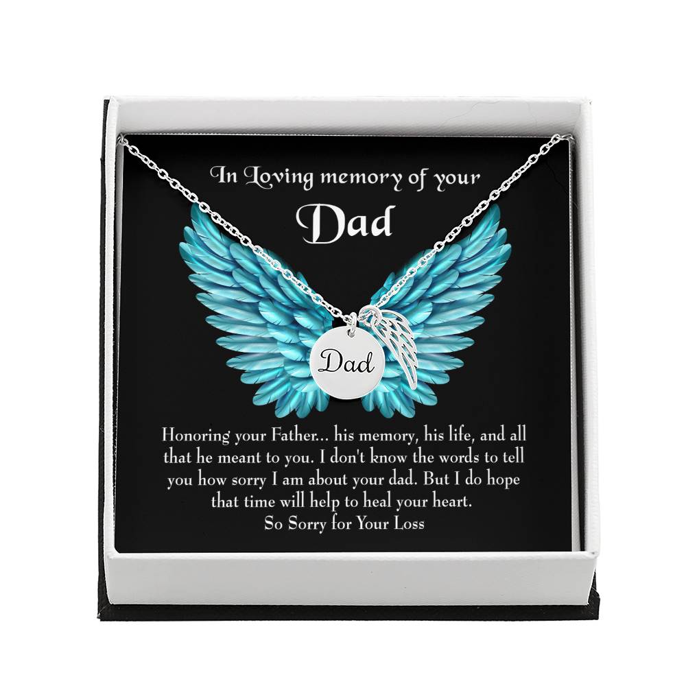 Honoring Your Dad Remembrance Necklace for Dad Angel Wing Charm Stainless Steel or 18k Gold Finish-Express Your Love Gifts