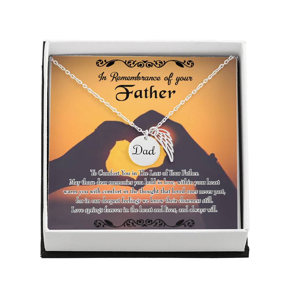 To Comfort You Remembrance Necklace for Dad Angel Wing Charm Stainless Steel or 18k Gold Finish-Express Your Love Gifts