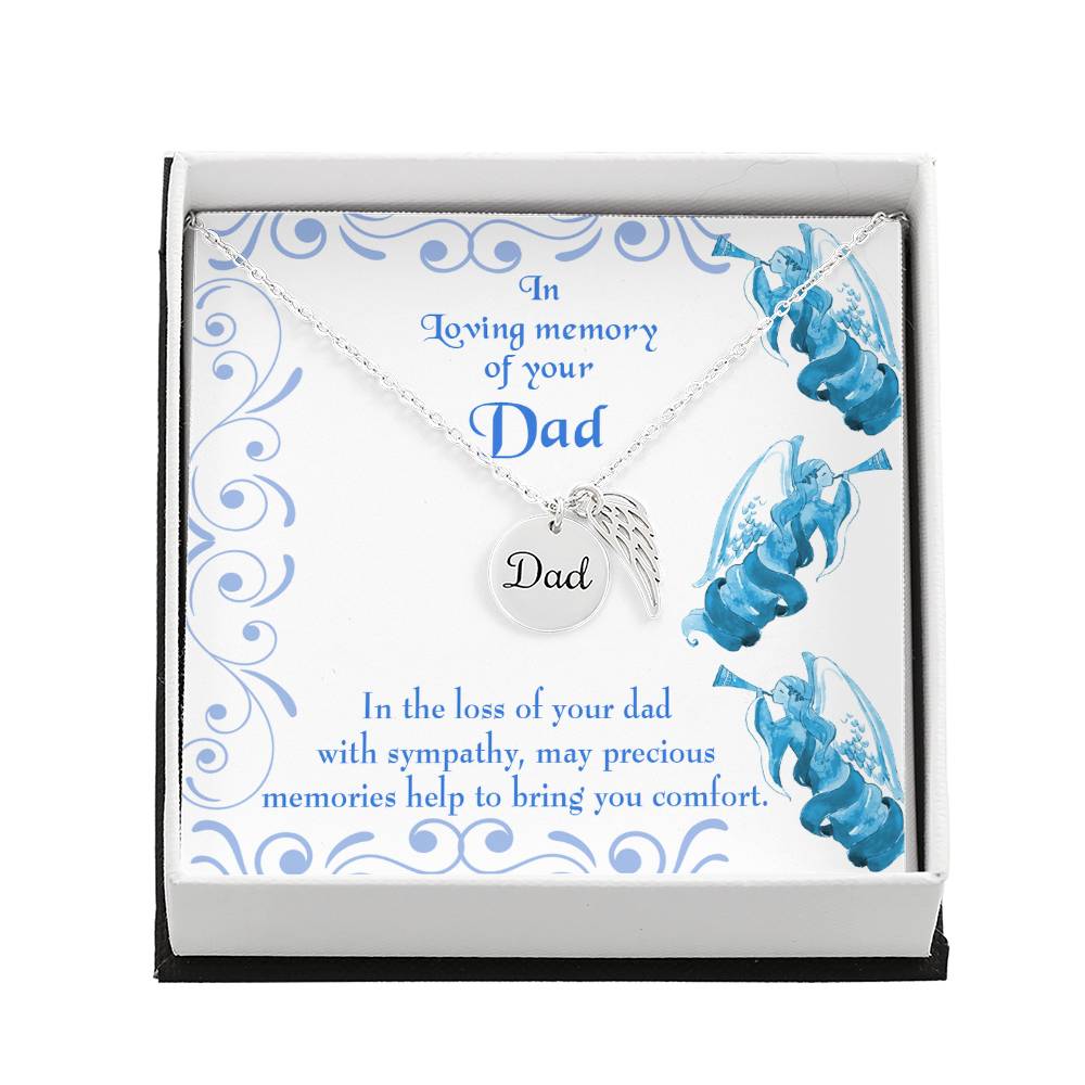 Precious Memories Remembrance Necklace for Dad Angel Wing Charm Stainless Steel or 18k Gold Finish-Express Your Love Gifts