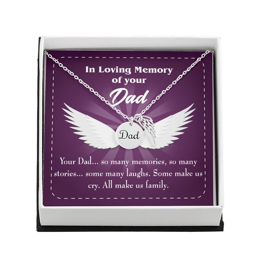 Your Dad Remembrance Necklace for Dad Angel Wing Charm Stainless Steel or 18k Gold Finish-Express Your Love Gifts