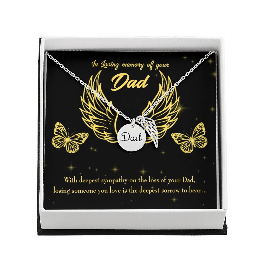 Losing Someone Remembrance Necklace for Dad Angel Wing Charm Stainless Steel or 18k Gold Finish-Express Your Love Gifts