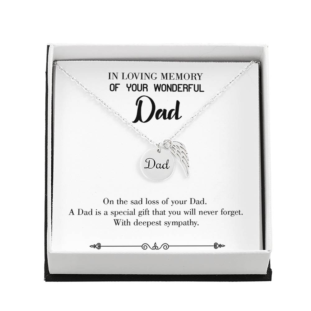 Dad a Special Gift Remembrance Necklace for Dad Angel Wing Charm Stainless Steel or 18k Gold Finish-Express Your Love Gifts