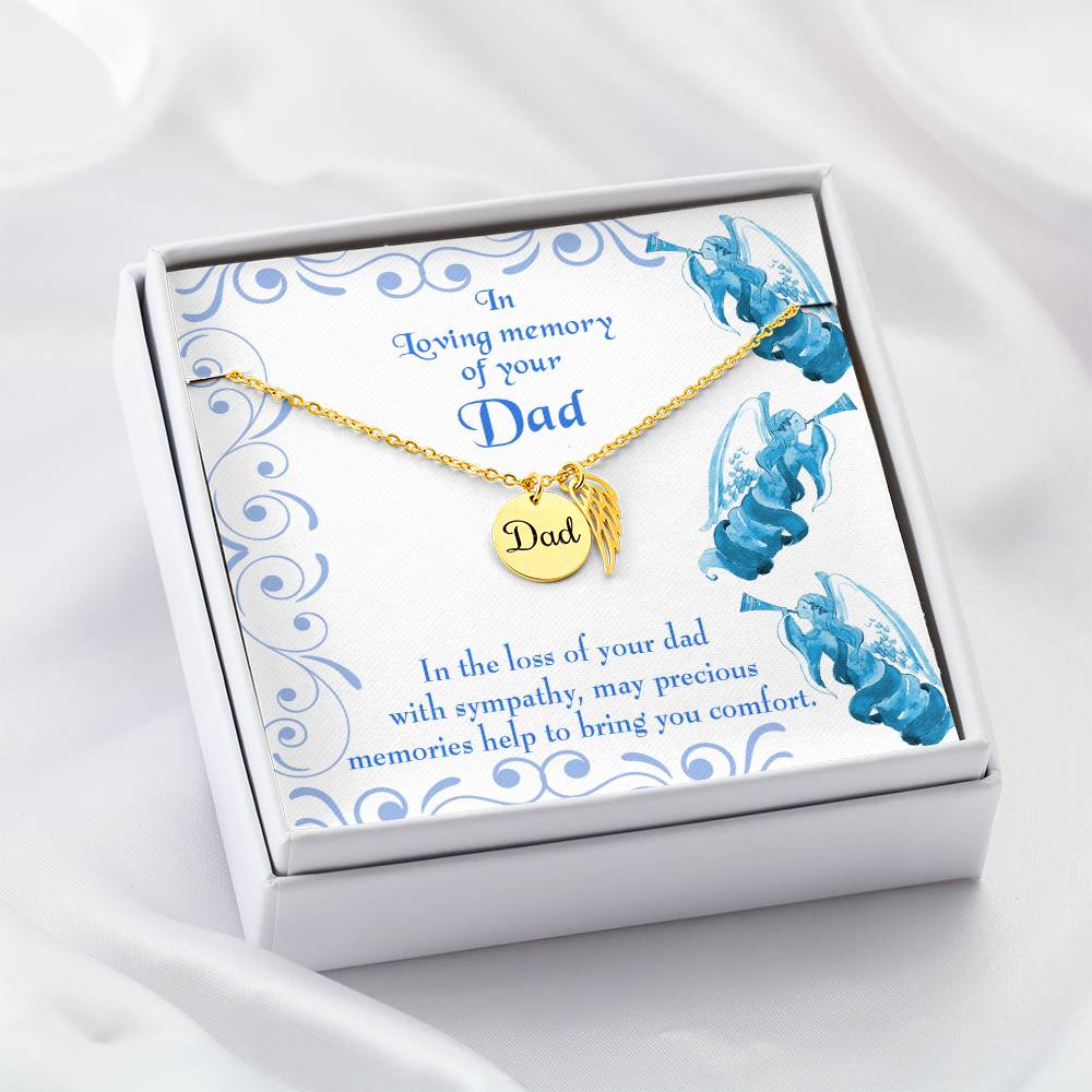 Precious Memories Remembrance Necklace for Dad Angel Wing Charm Stainless Steel or 18k Gold Finish-Express Your Love Gifts