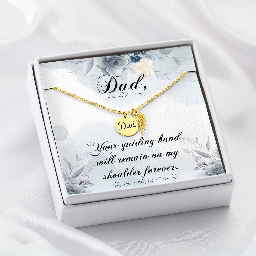 Your Guiding Hand Remembrance Necklace For Dad Angel Wing Charm Stainless Steel or 18k Gold Finish-Express Your Love Gifts
