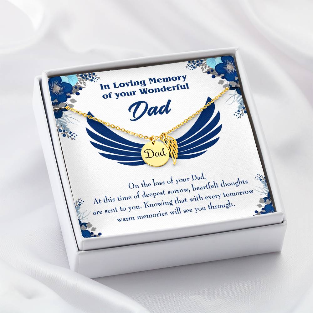 Deepest Sorrow Remembrance Necklace for Dad Angel Wing Charm Stainless Steel or 18k Gold Finish-Express Your Love Gifts