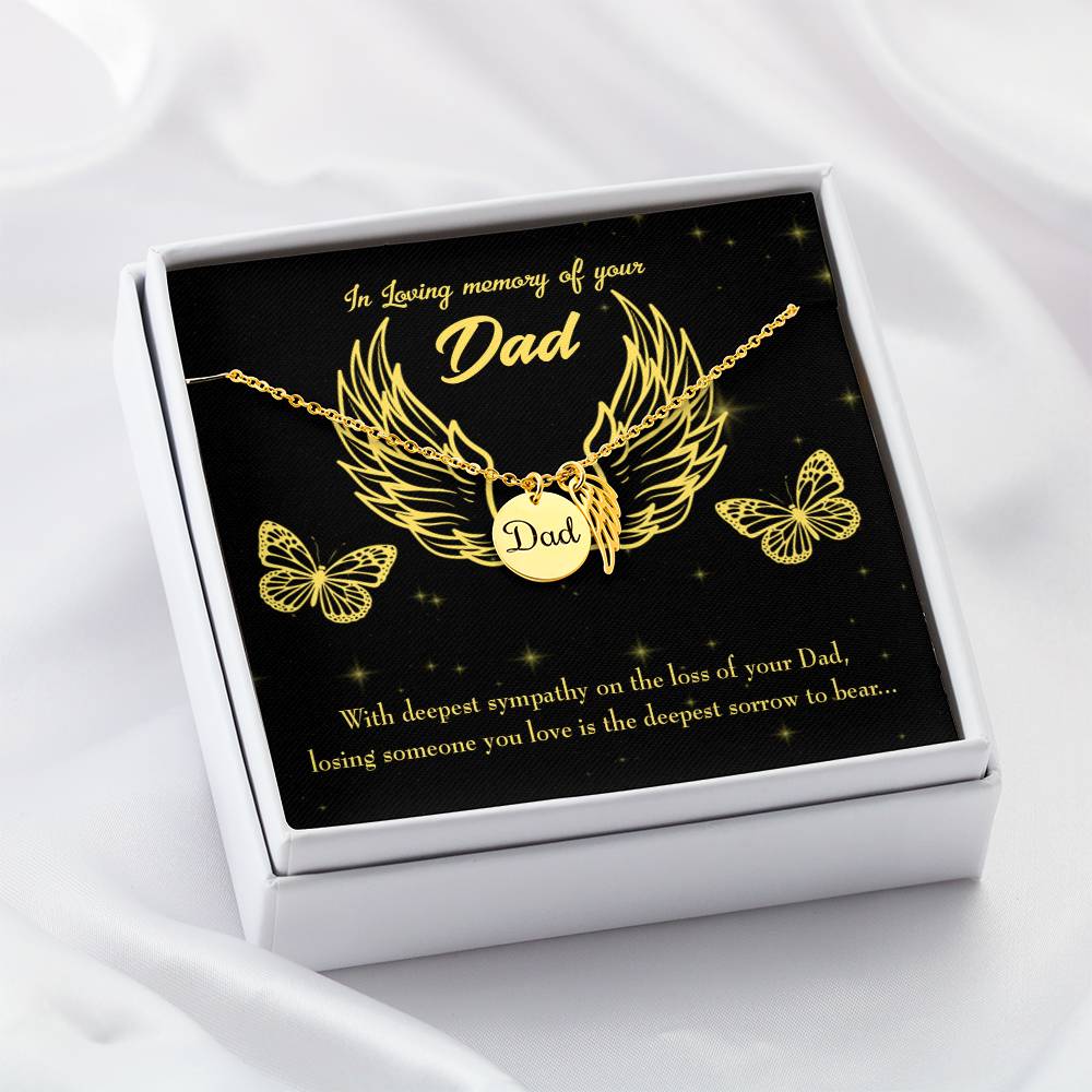 Losing Someone Remembrance Necklace for Dad Angel Wing Charm Stainless Steel or 18k Gold Finish-Express Your Love Gifts