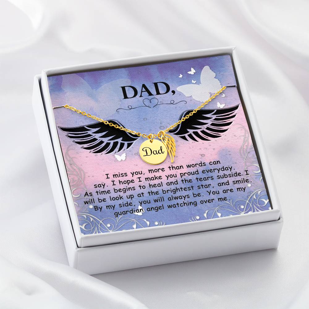 I Miss You More Remembrance Necklace for Dad Angel Wing Charm Stainless Steel or 18k Gold Finish-Express Your Love Gifts