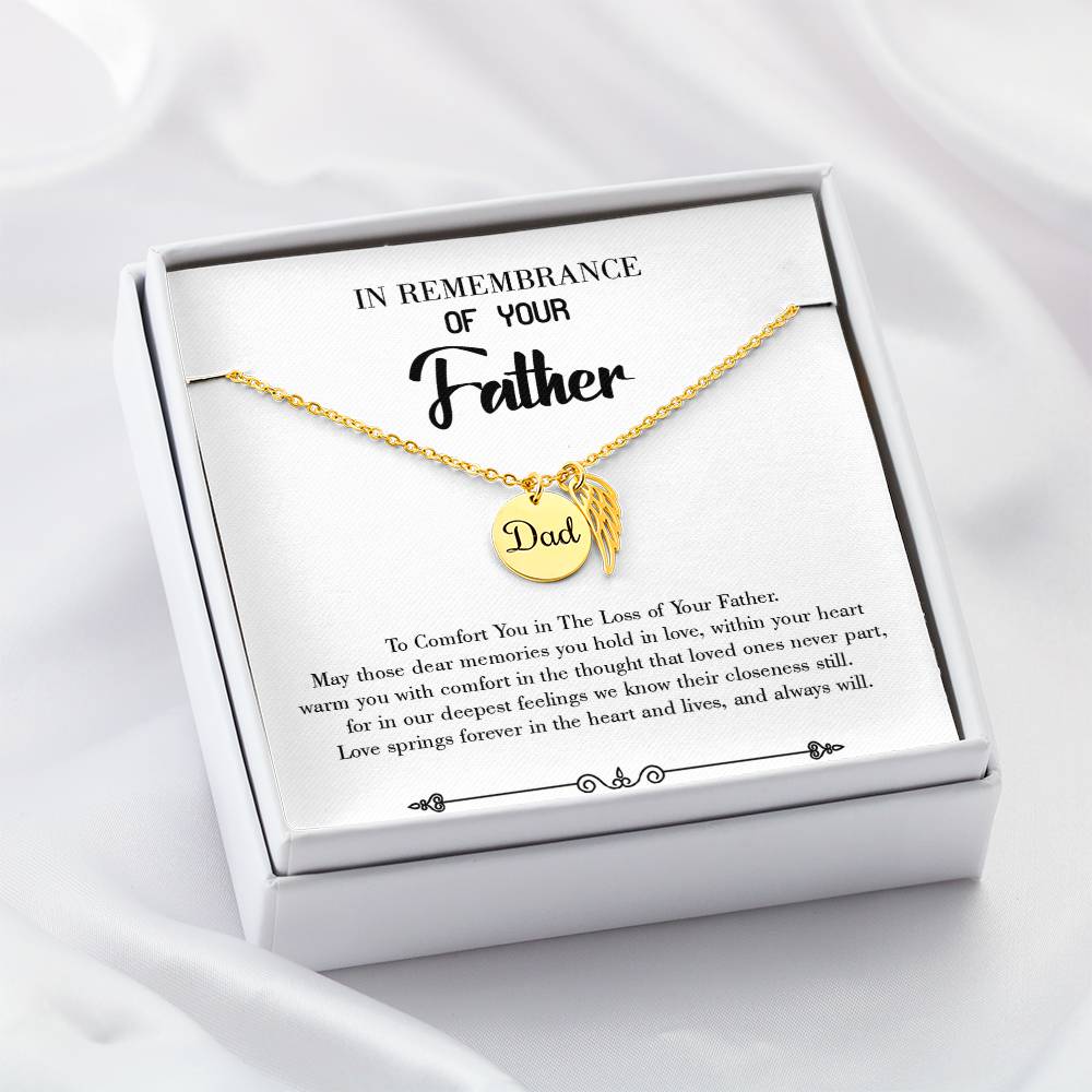 Love Springs Forever Remembrance Necklace for Dad Angel Wing Charm Stainless Steel or 18k Gold Finish-Express Your Love Gifts