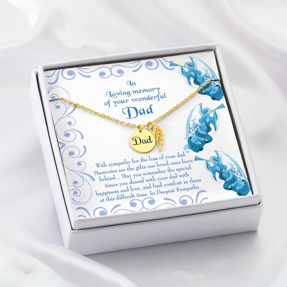 In Deepest Sympathy Remembrance Necklace for Dad Angel Wing Charm Stainless Steel or 18k Gold Finish-Express Your Love Gifts