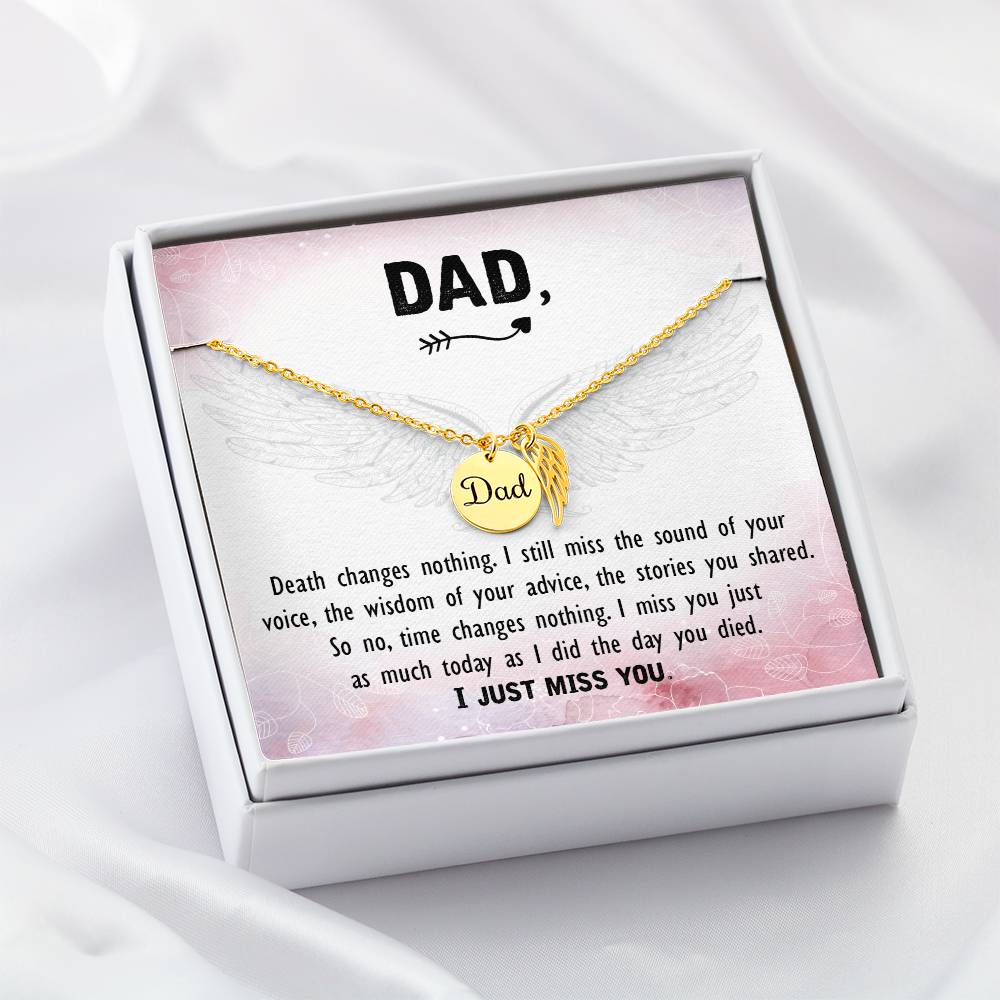 Death Changes Nothing Remembrance Necklace for Dad Angel Wing Charm Stainless Steel or 18k Gold Finish-Express Your Love Gifts