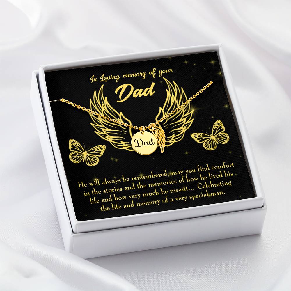 Memory of a Special Man Remembrance Necklace for Dad Angel Wing Charm Stainless Steel or 18k Gold Finish-Express Your Love Gifts