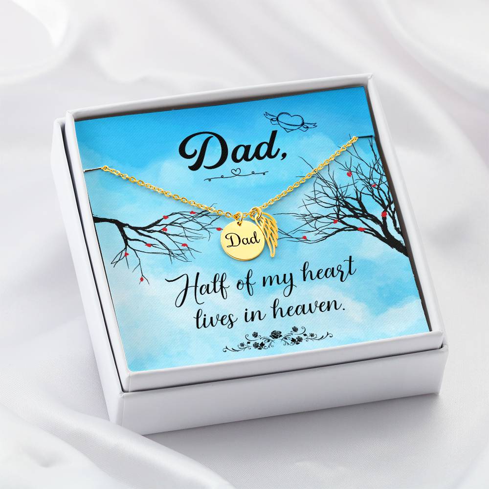 Half of My Heart Remembrance Necklace for Dad Angel Wing Charm Stainless Steel or 18k Gold Finish-Express Your Love Gifts