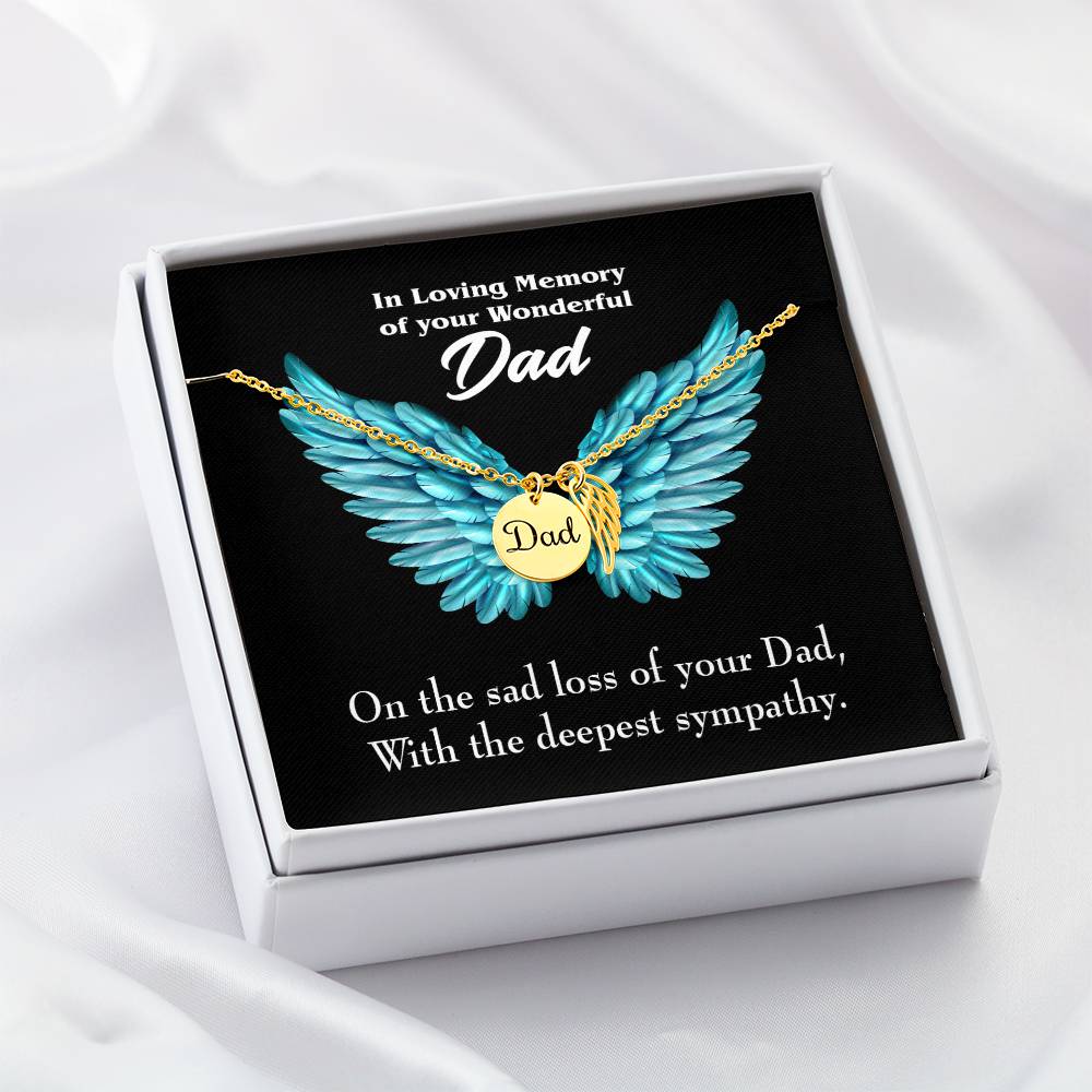 With Deepest Sympathy Remembrance Necklace for Dad Angel Wing Charm Stainless Steel or 18k Gold Finish-Express Your Love Gifts