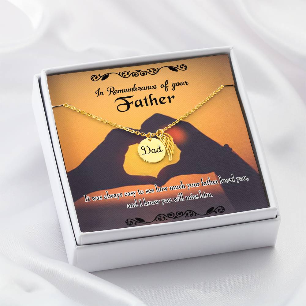 Easy to See Remembrance Necklace for Dad Angel Wing Charm Stainless Steel or 18k Gold Finish-Express Your Love Gifts