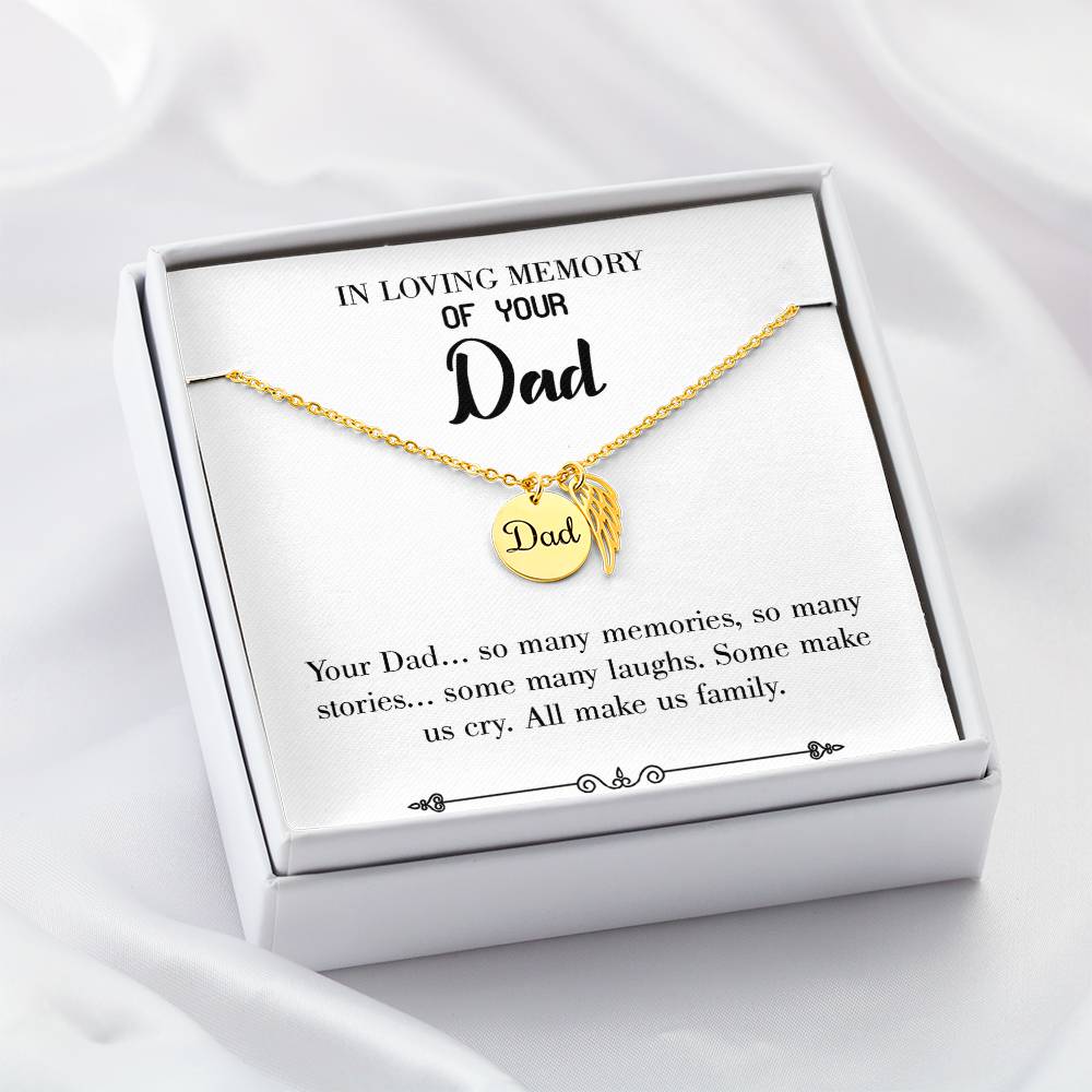 Many Stories Remembrance Necklace for Dad Angel Wing Charm Stainless Steel or 18k Gold Finish-Express Your Love Gifts