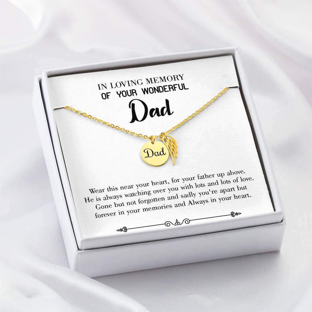 Father Up Above Remembrance Necklace for Dad Angel Wing Charm Stainless Steel or 18k Gold Finish-Express Your Love Gifts