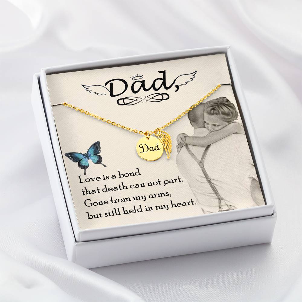 Love is Bond Remembrance Necklace for Dad Angel Wing Charm Stainless Steel or 18k Gold Finish-Express Your Love Gifts