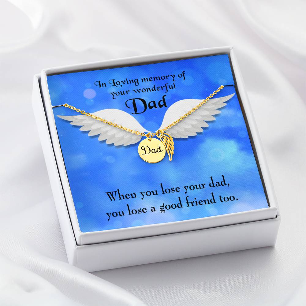 Dad and a Good Friend Remembrance Necklace for Dad Angel Wing Charm Stainless Steel or 18k Gold Finish-Express Your Love Gifts